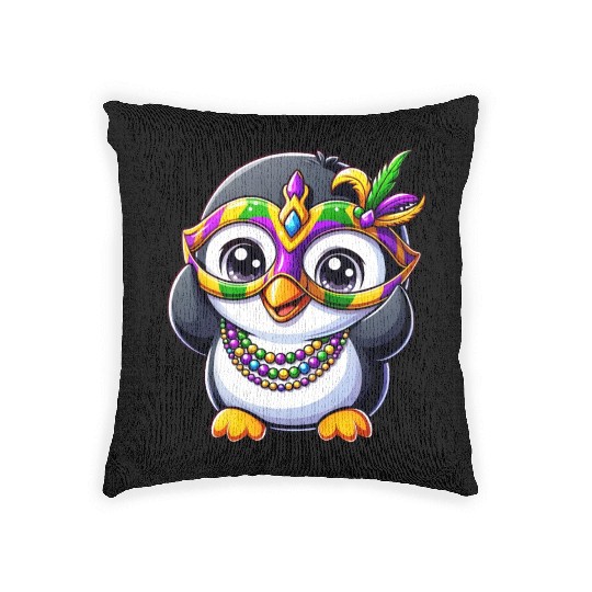Mardi Gras Penguin Party Woven Pillows