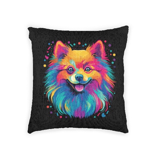 Watercolor Colorful Pomeranian Woven Pillows