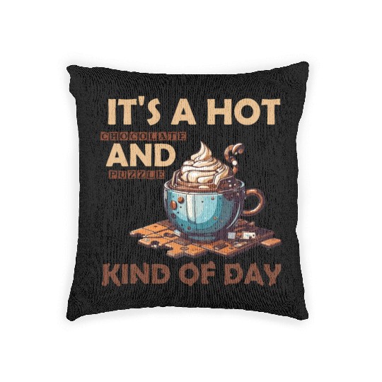 hot chocolate and puzzle kind of day Vintage retro Woven Pillows