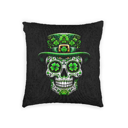 St Patricks Day Irish Sugar Skull Day Of Dead Woven Pillows