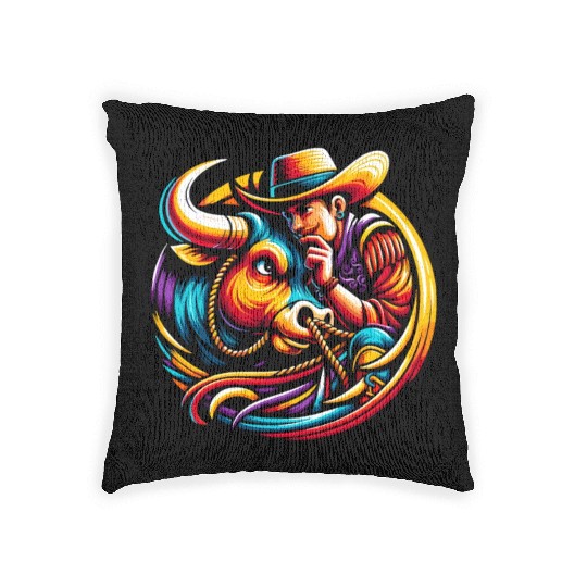 Rodeo Bull Riding Livestock Show Farmer Cattle Woven Pillows
