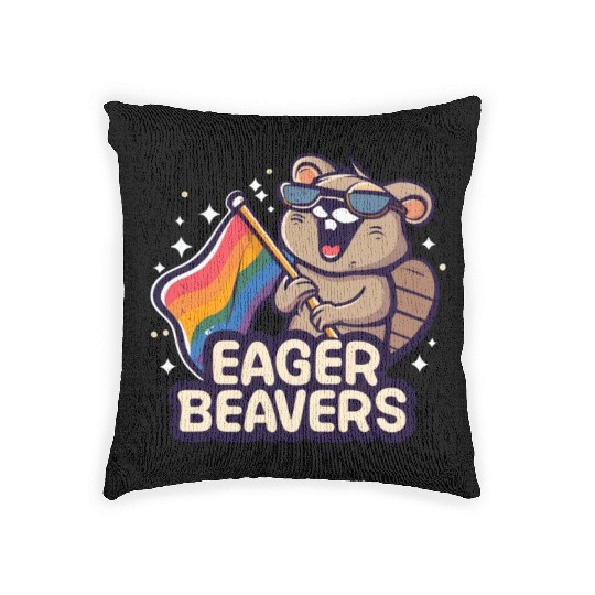 Eager Beavers with Pride LGBT Flag Woven Pillows