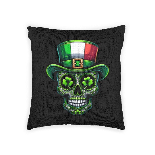 St Patricks Day Irish Sugar Skull Day Of Dead Woven Pillows