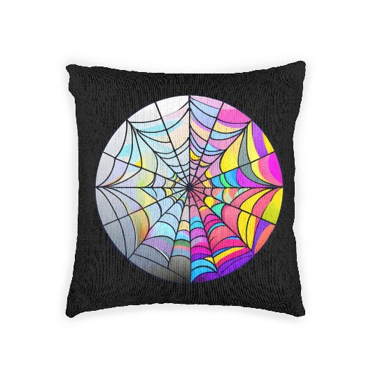 colorful spider web stained glass Woven Pillows