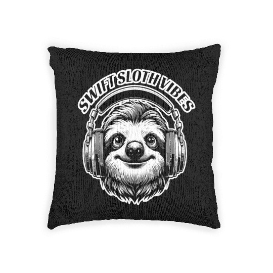 Swift Sloth Vibes, Chill Beats Music Lover Woven Pillows