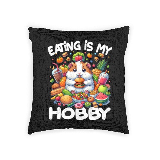 Cute Guinea Pig Kawaii Cavy Eating Burger Woven Pillows