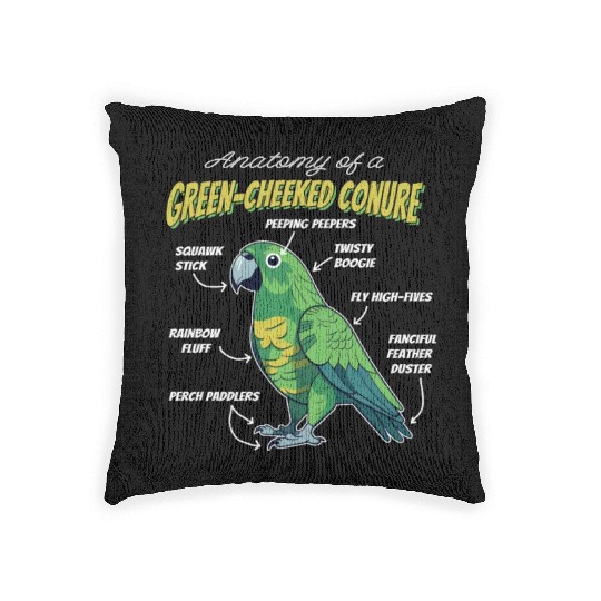 Green Cheeked Conure Anatomy Woven Pillows
