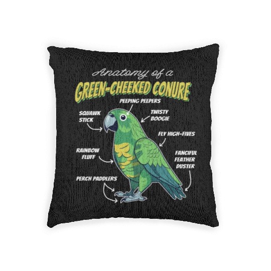 Green Cheeked Conure Anatomy Woven Pillows