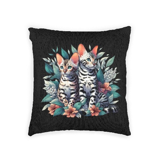 Bengal Kittens Snow Asian Cats Woven Pillows