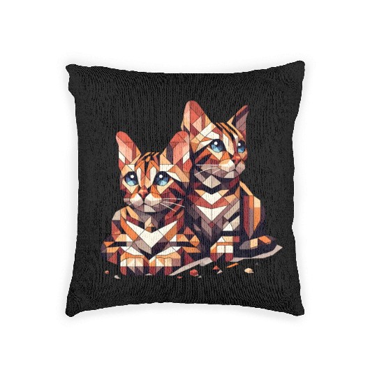 Bengal Kittens Geometric Shape Woven Pillows