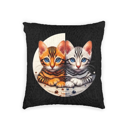 Bengal Kittens Black White Background Woven Pillows
