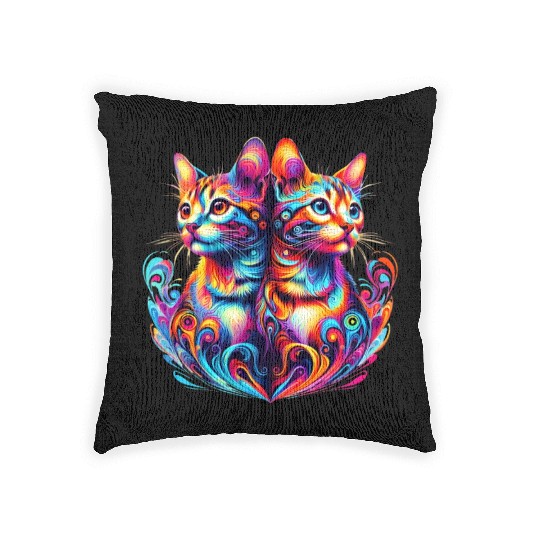 Bengal Kittens Colorful Cats Woven Pillows