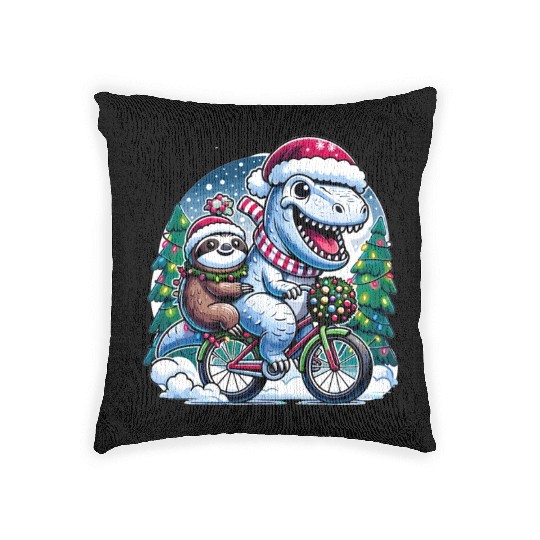 Winter Wonderland T-Rex and Sloth Cycling Duo Woven Pillows
