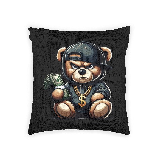 streetwise teddy bear with money Woven Pillows