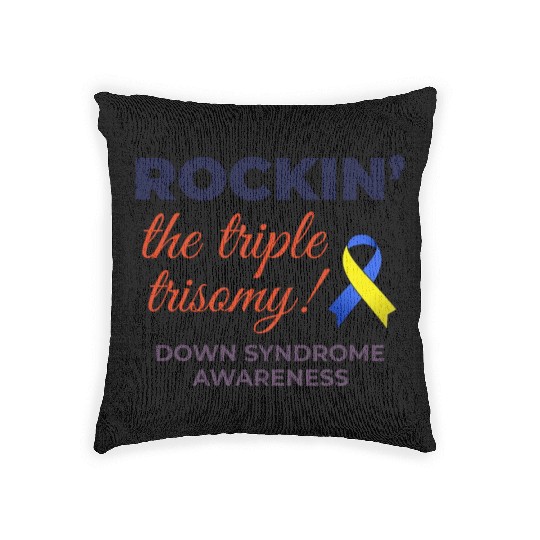 Down Syndrome Awareness Triple Trisomy Rock Woven Pillows