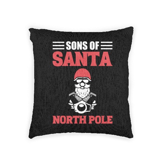Sons Of Santa North Pole Motorcycle Rider Woven Pillows