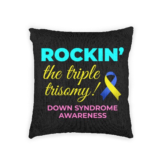 Down Syndrome Awareness Triple Trisomy Rock Woven Pillows