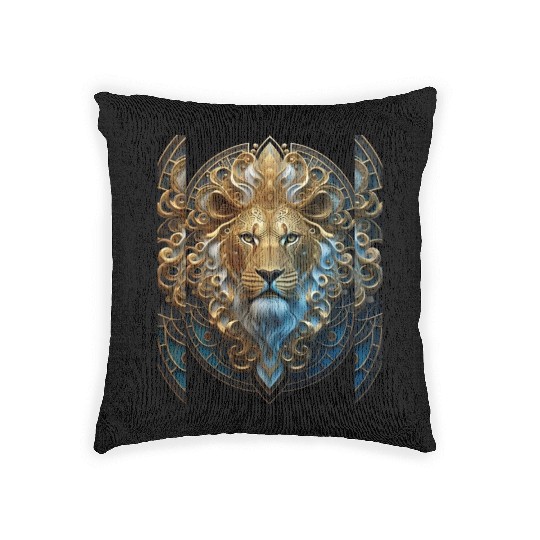 1920s Art Deco lion, gold Woven Pillows