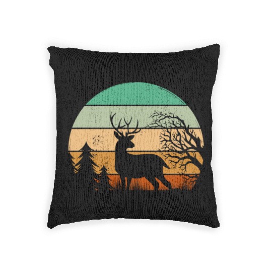 Serene Deer Twilight Forest Silhouette Woven Pillows