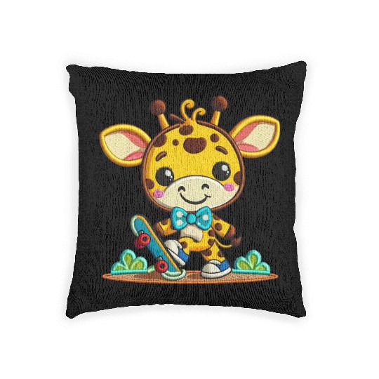 Skateboarding Giraffe Buddy Woven Pillows