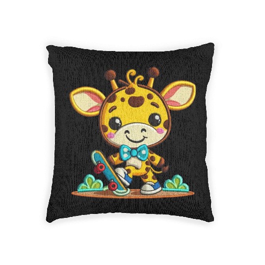 Skateboarding Giraffe Buddy Woven Pillows