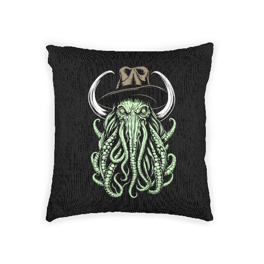 Bizarre Fusion: Cowboy Hatting Cow Cthulhu Woven Pillows