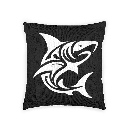 Tribal Tiger Shark Style Diver Fan Tattoo Woven Pillows