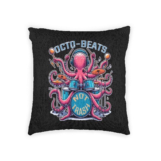 Octo Beats Not Trash, Eco Friendly Octopus Drummer Woven Pillows