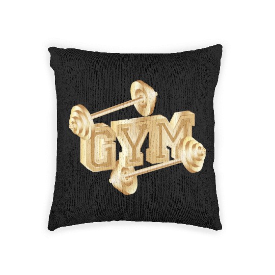 gold dumbbell typography for gym enthusiasts Woven Pillows