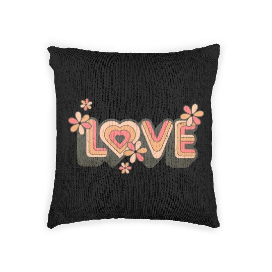 1960s Retro Hippie Floral Love Design Woven Pillows