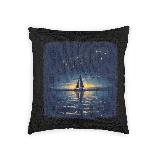 Starry Night Sailing Catamaran Woven Pillows