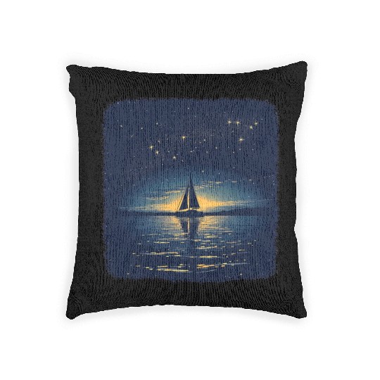 Starry Night Sailing Catamaran Woven Pillows
