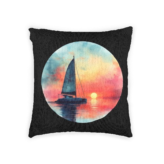 Sunset Sails - Catamaran Sailing Woven Pillows