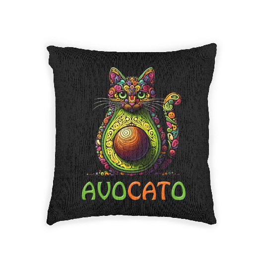 AVOCATO A FUNNY COLORFUL FUSION OF CAT AND AVOCADO Woven Pillows