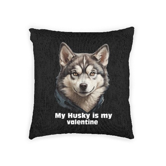 My Husky is my valentine Woven Pillows