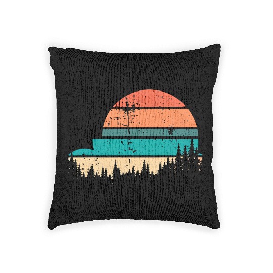 Retro Evergreen Sunset Stepped Circle Design Woven Pillows