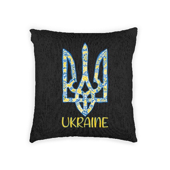 Ukraine trident in Ukrainian flag colors Woven Pillows
