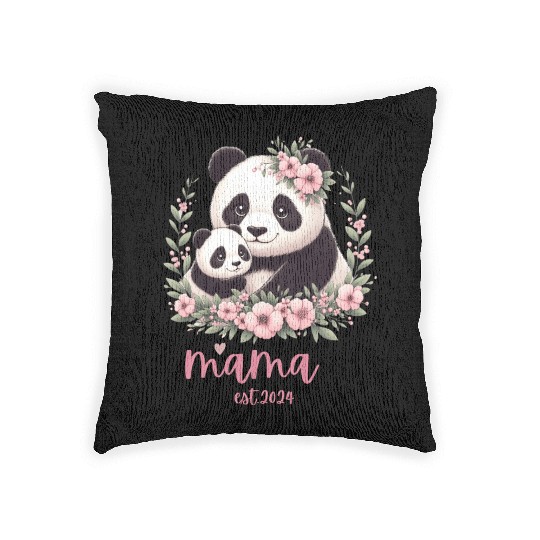 Mama est 2024 I Panda Bear Mum I First Time Mom Woven Pillows