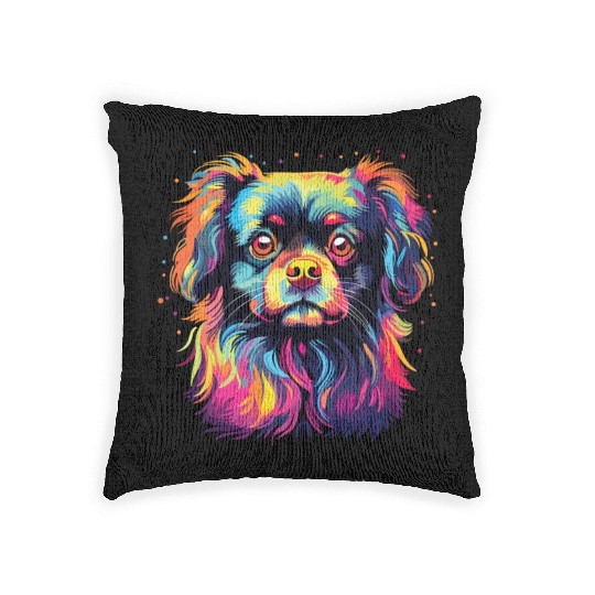 Watercolor Colorful Tibetan Spaniel Woven Pillows