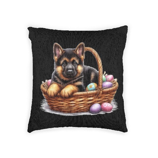 Easter Puppy with Colorful Eggs Woven Pillows