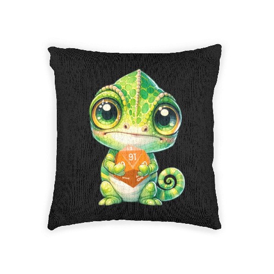 Chameleon Holding 20-sided Dice Woven Pillows