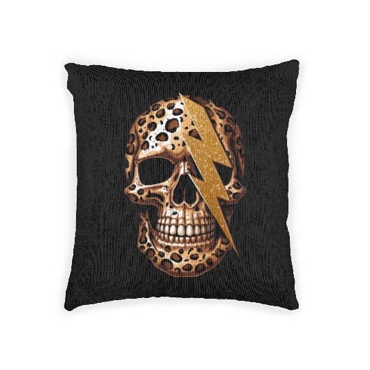skull with leopard animal print Woven Pillows