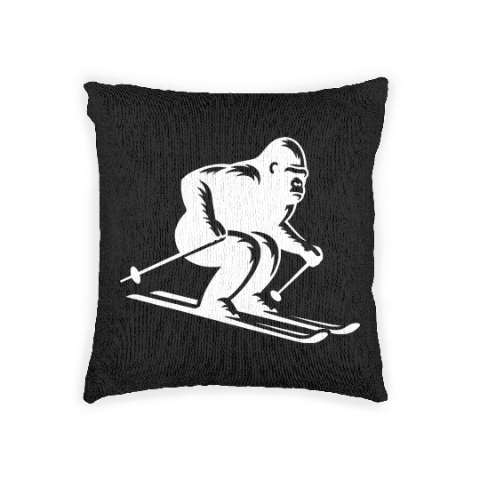 Monkey Gorilla Chimpanzee Ski Silhouette Design Woven Pillows