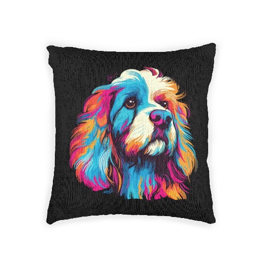 Watercolor Colorful Tibetan Spaniel Woven Pillows