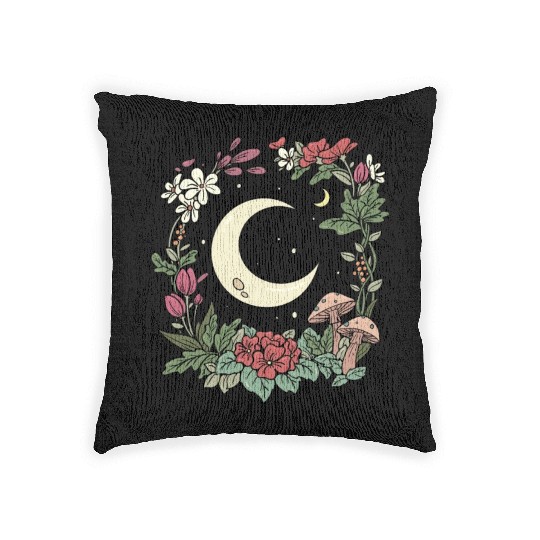 Mushroom Moon Cottagecore Naturecore Woven Pillows