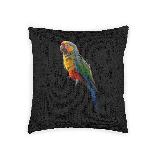 Picture of a parrot colored in bright green, red, Woven Pillows