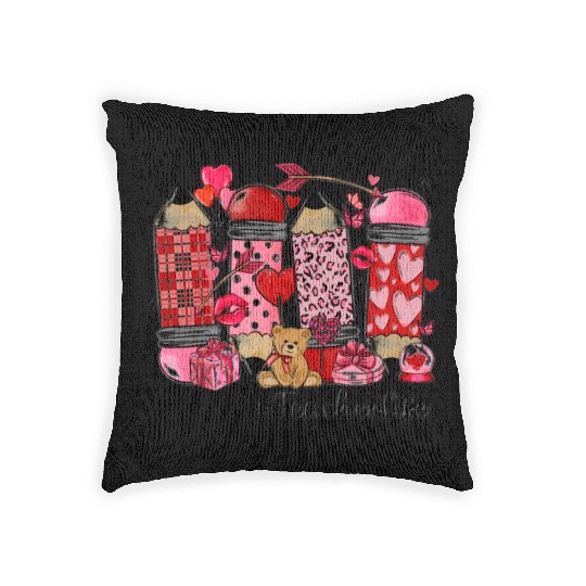valentines day teacher life Woven Pillows