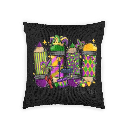 mardi gras teacher life Woven Pillows