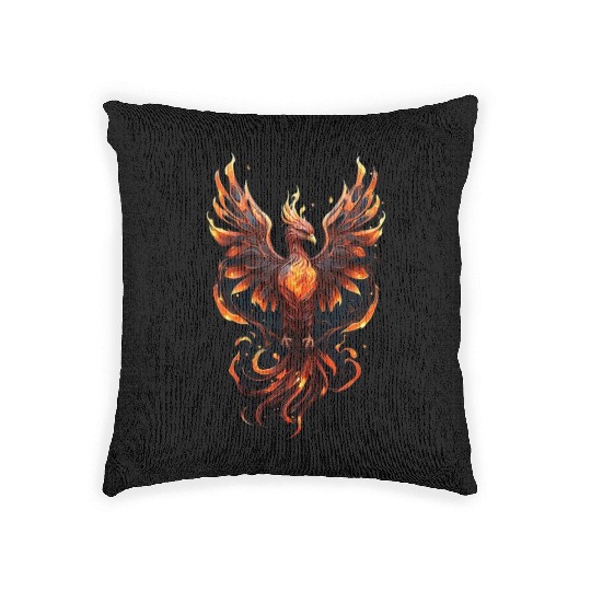 Fiery Phoenix Tattoo Design - Flight of Rebirth Woven Pillows