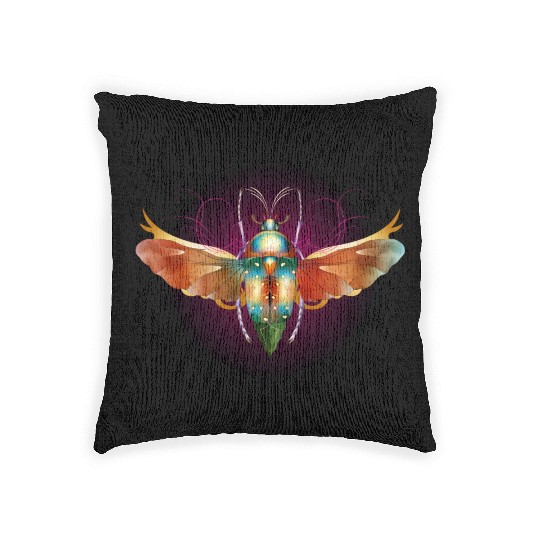imaginative colorful shimmering insect with wings Woven Pillows